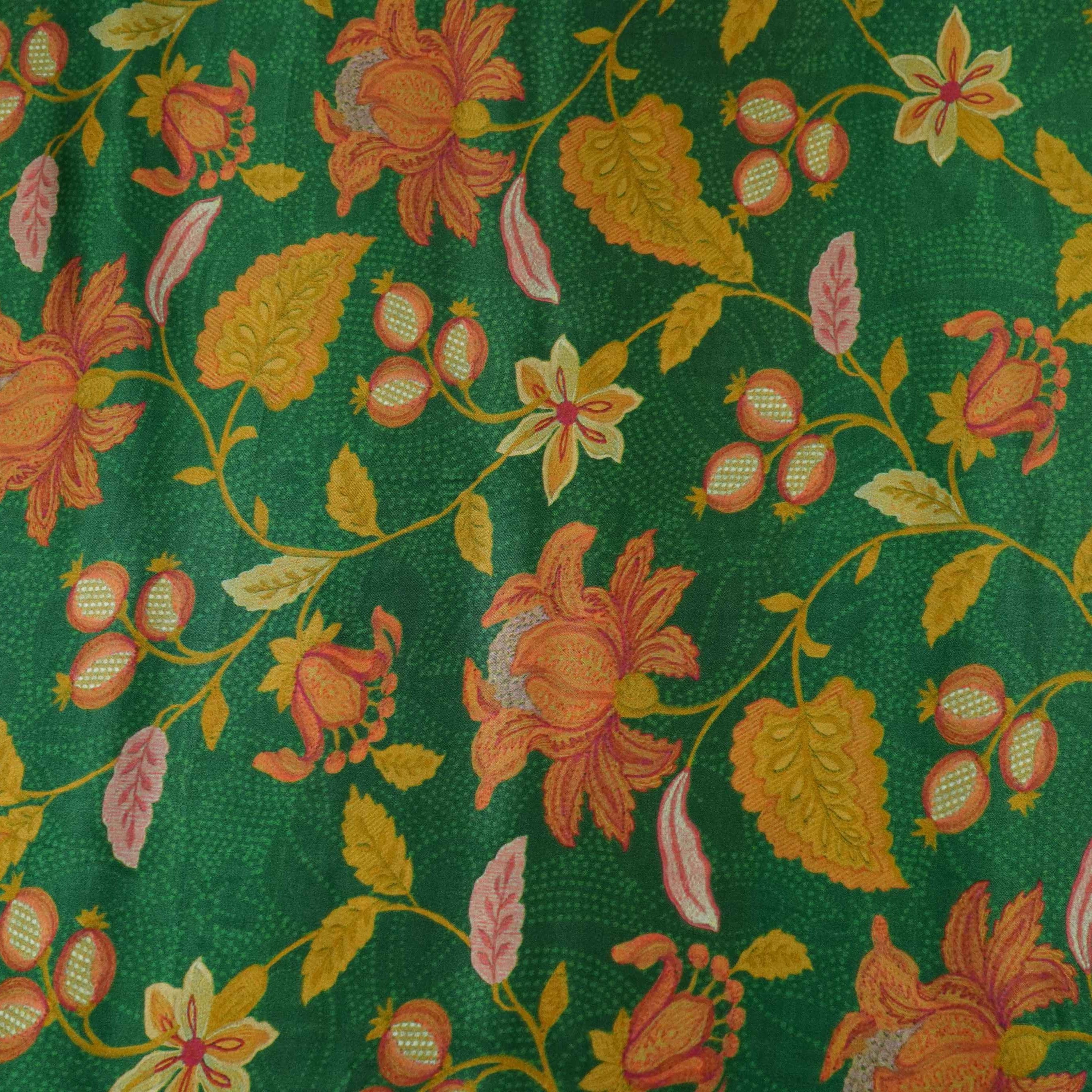 Bottle Green Chintz floral print Bemberg Modal Silk Fabric KTP-31406 - TradeUNO