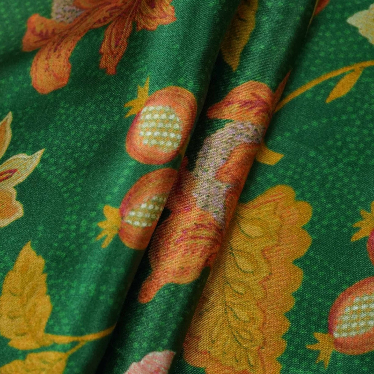 Bottle Green Chintz floral print Bemberg Modal Silk Fabric KTP-31406