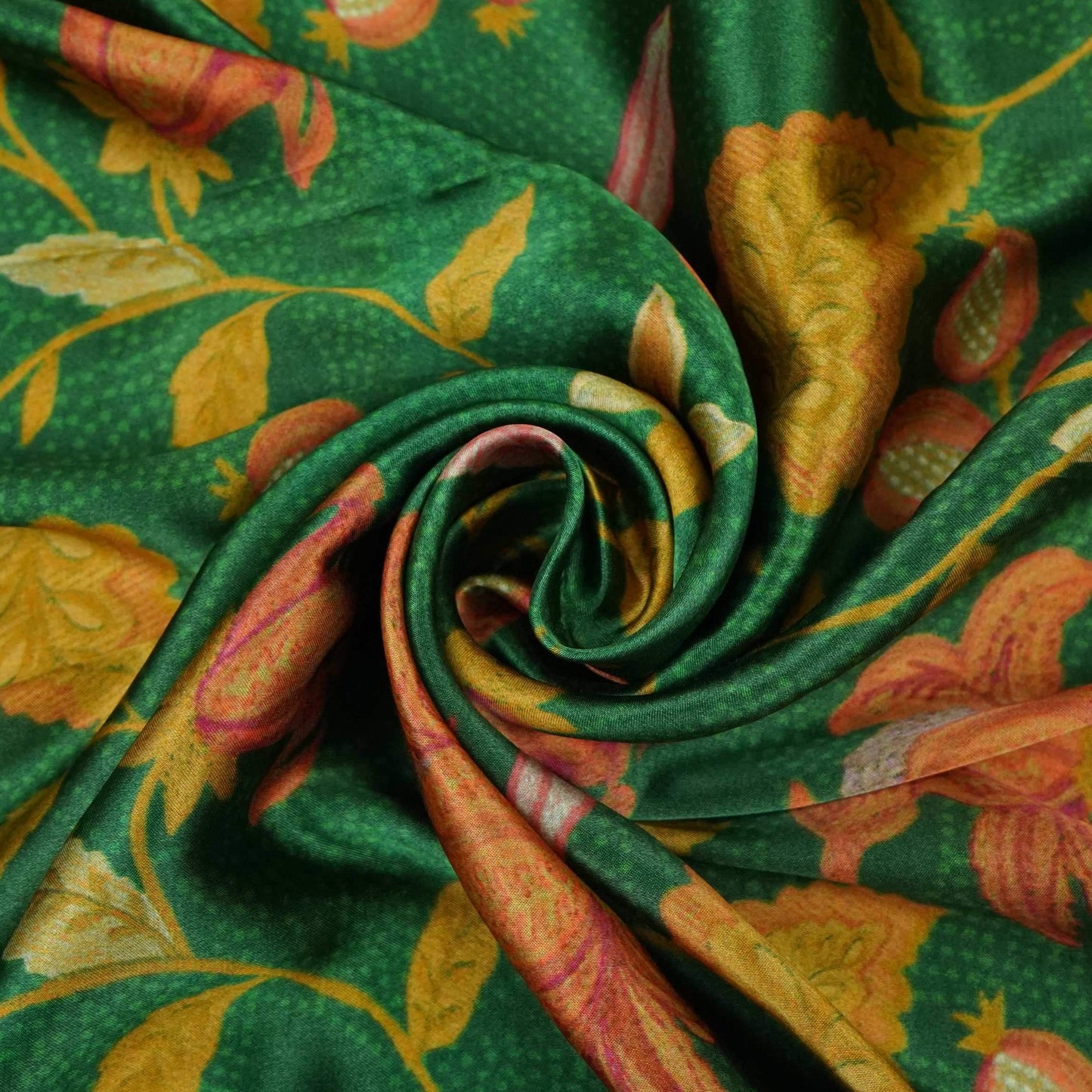 Bottle Green Chintz floral print Bemberg Modal Silk Fabric KTP-31406