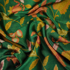 Bottle Green Chintz floral print Bemberg Modal Silk Fabric KTP-31406 - TradeUNO
