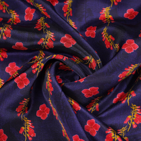 Navy Blue Floral Print Natural Crepe Fabric 21248