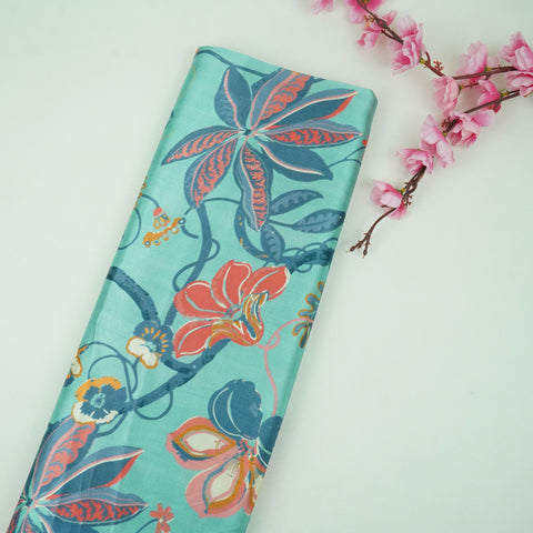 Ice Blue floral print Bemberg Modal Silk Fabric KTP-31424