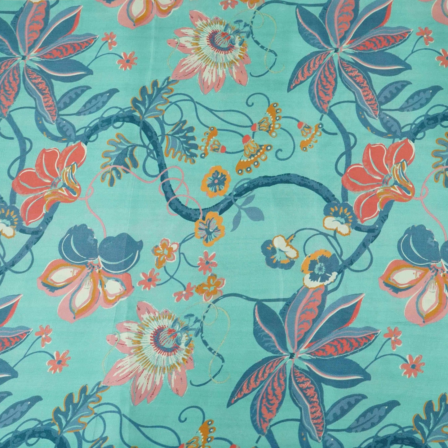 Ice Blue floral print Bemberg Modal Silk Fabric KTP-31424