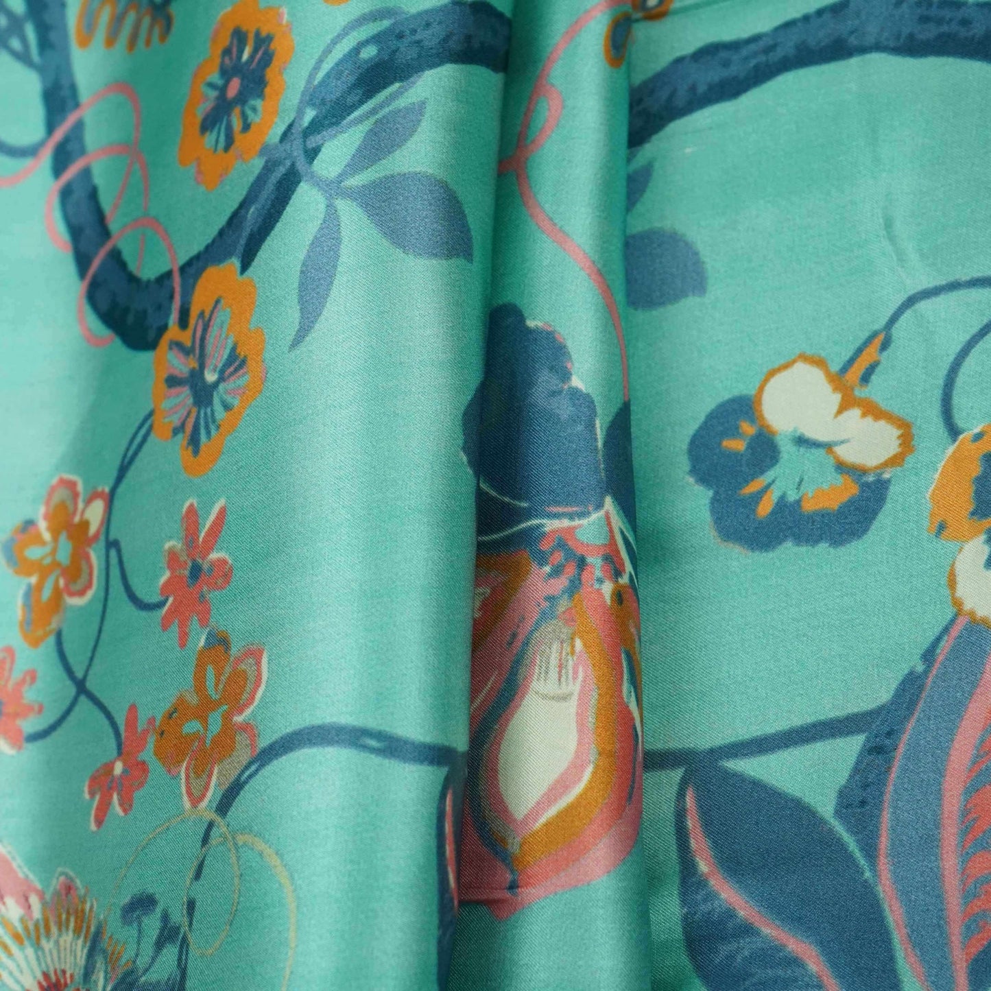 Ice Blue floral print Bemberg Modal Silk Fabric KTP-31424