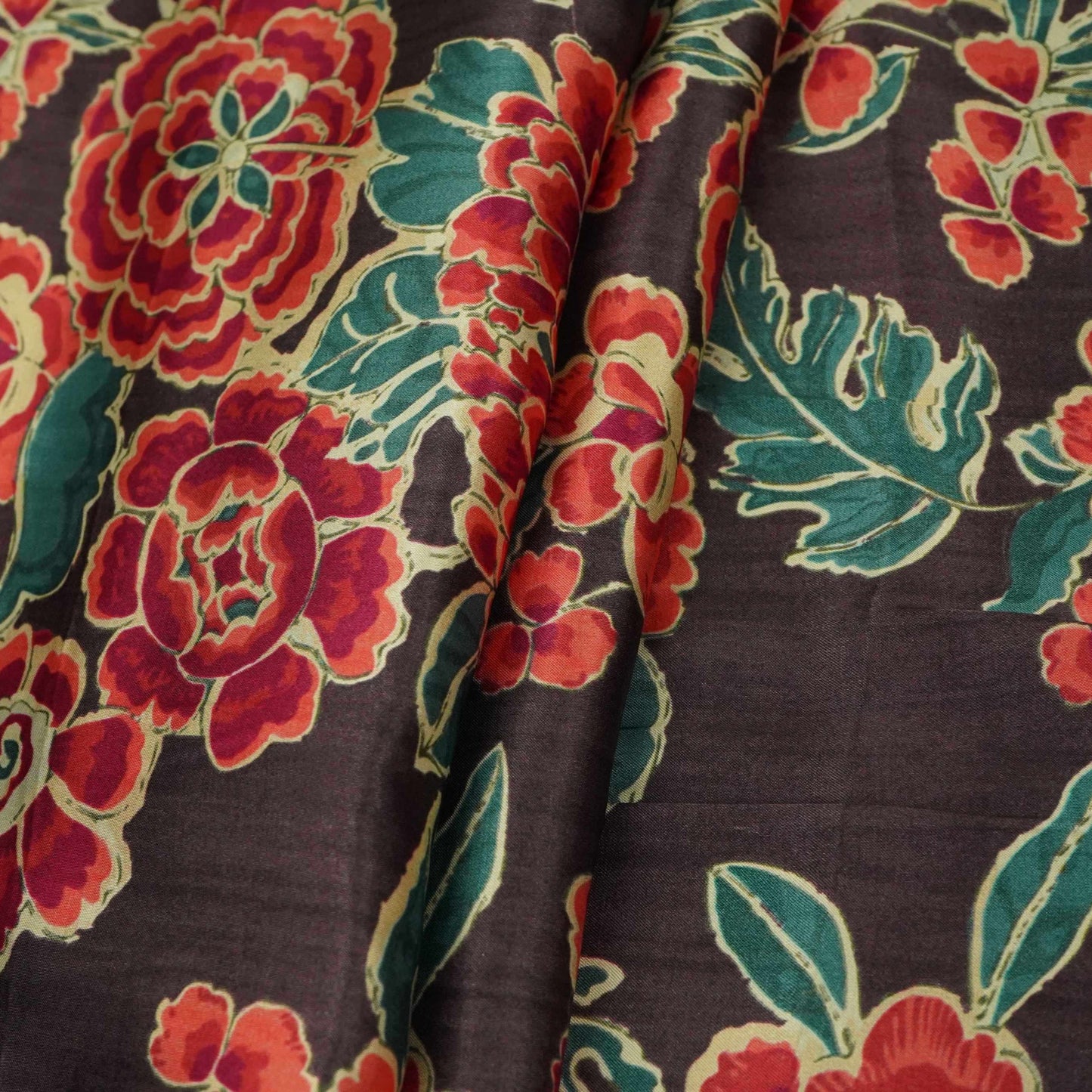 Dark Plum floral print Bemberg Modal Silk Fabric KTP-31439