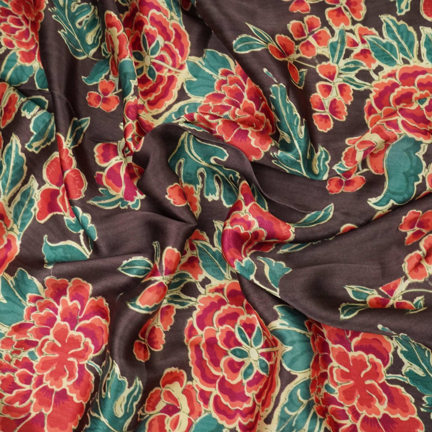 Dark Plum floral print Bemberg Modal Silk Fabric KTP-31439