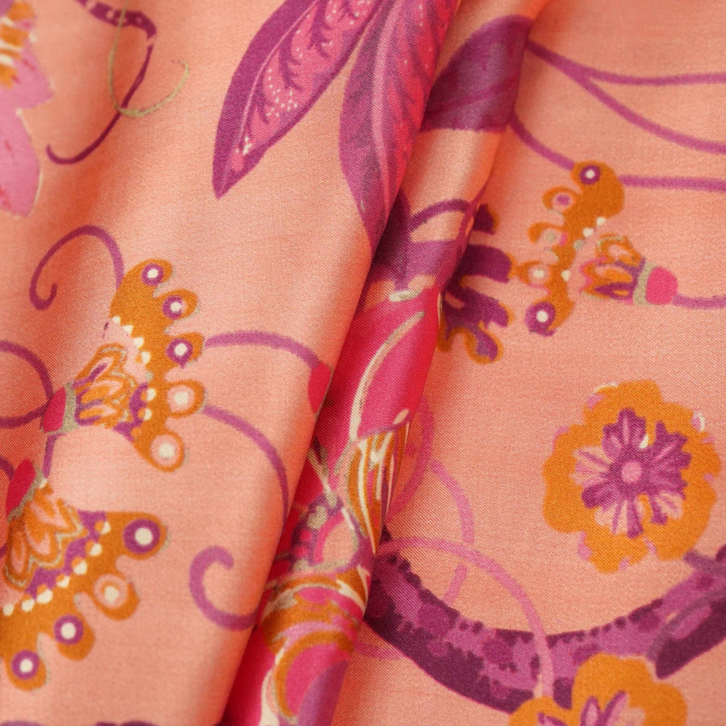 Pink with Dark Pink Tropical stripes Bemberg Modal Silk Fabric KTP-31421