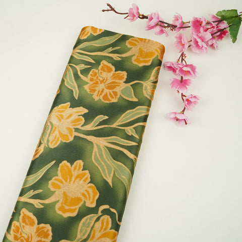 Forest Green floral print Bemberg Modal Silk Fabric KTP-31427