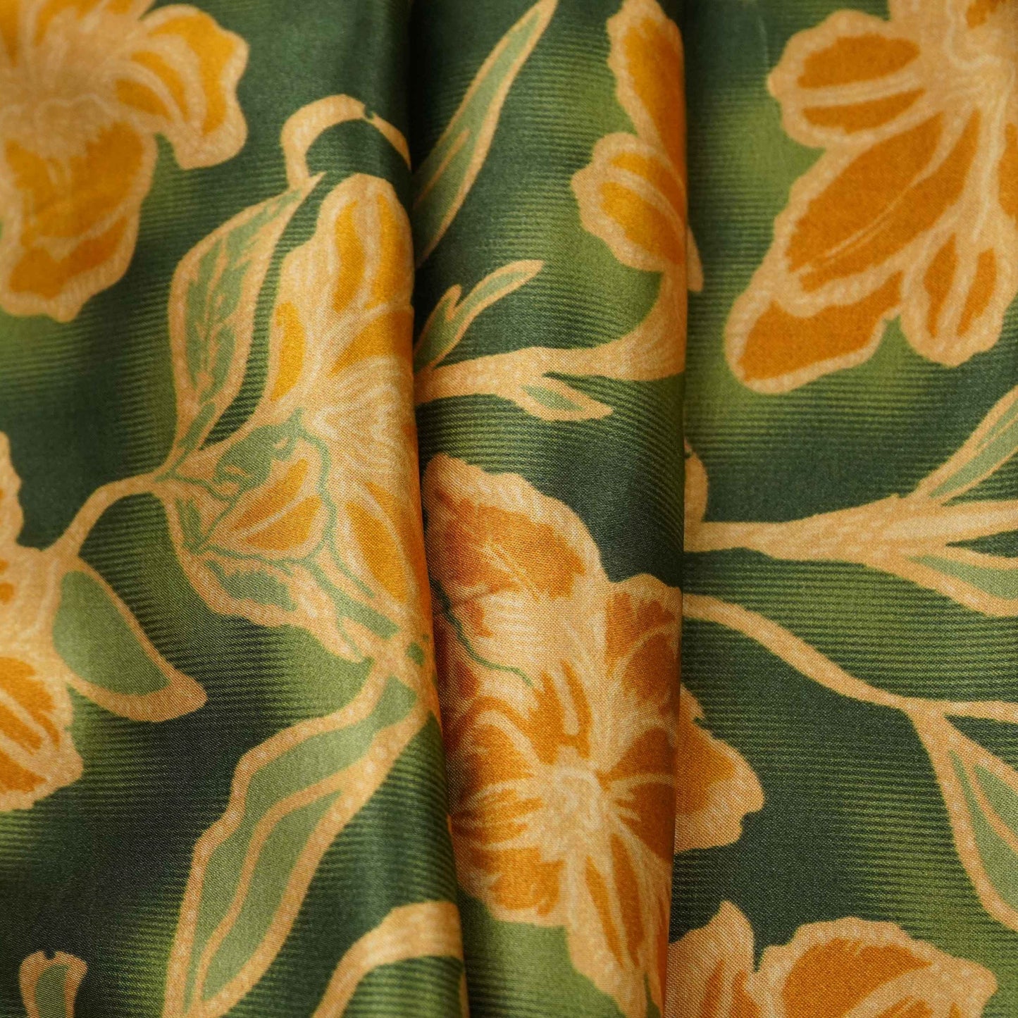 Forest Green floral print Bemberg Modal Silk Fabric KTP-31427