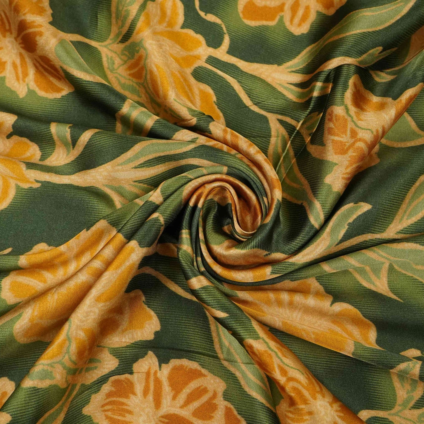 Forest Green floral print Bemberg Modal Silk Fabric KTP-31427