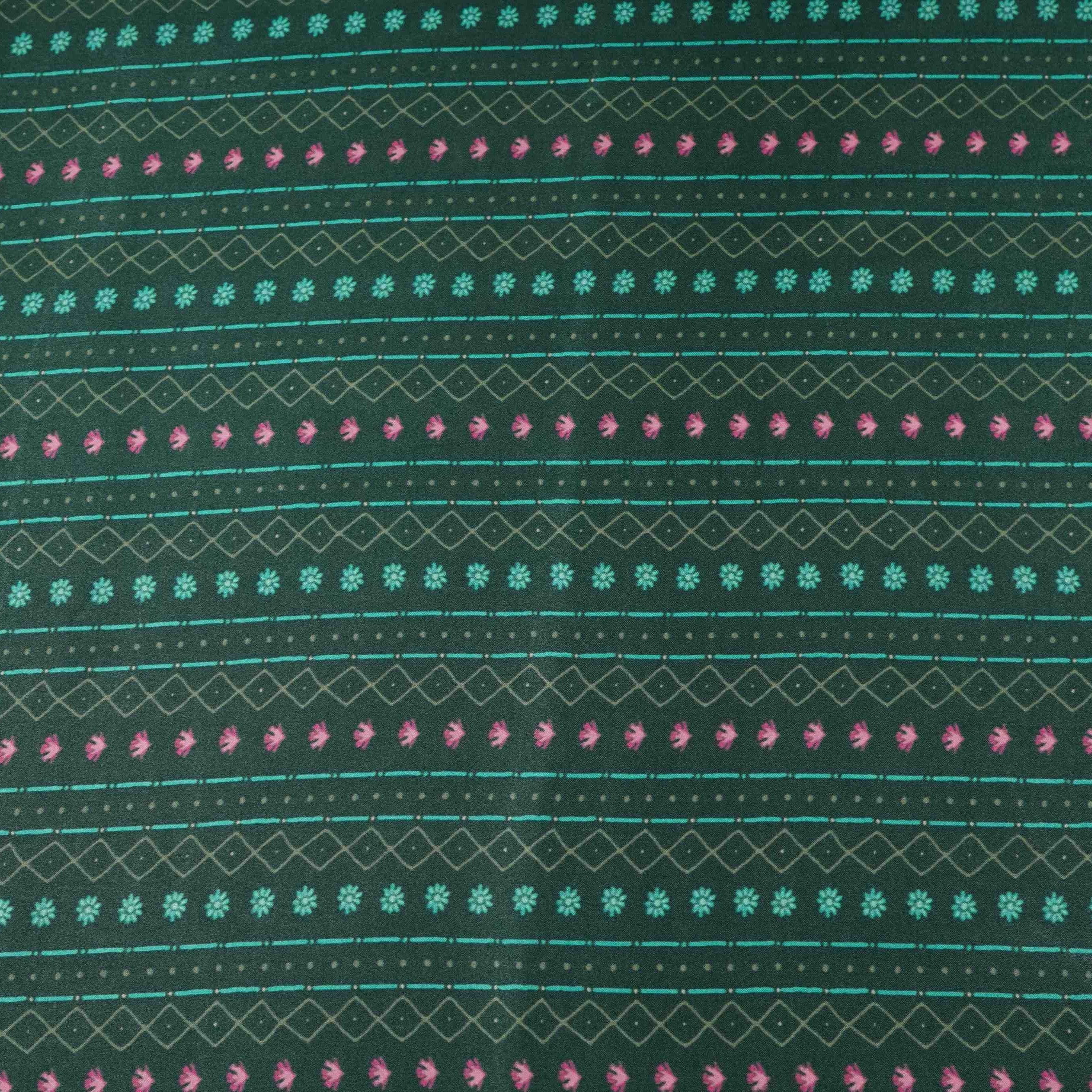 Bottle Green Geometrical stripes Bemberg Modal Silk Fabric KTP-31402 - TradeUNO