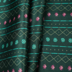 Bottle Green Geometrical stripes Bemberg Modal Silk Fabric KTP-31402 - TradeUNO