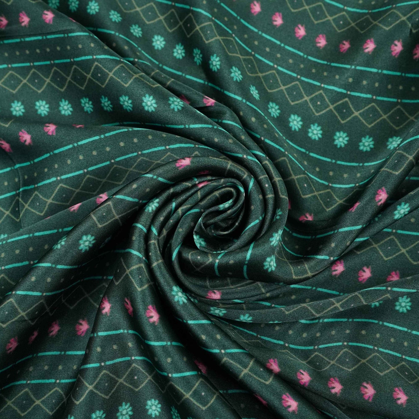Bottle Green Geometrical stripes Bemberg Modal Silk Fabric KTP-31402