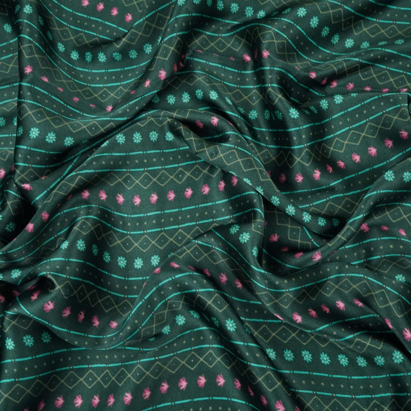 Bottle Green Geometrical stripes Bemberg Modal Silk Fabric KTP-31402
