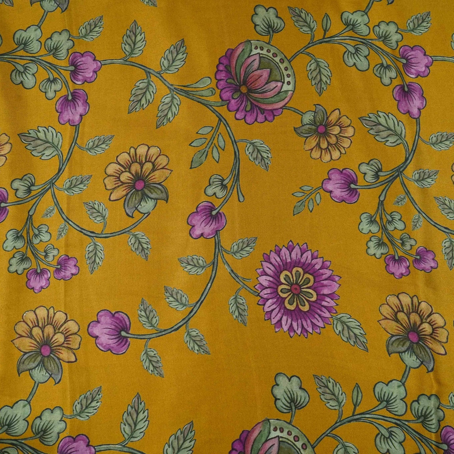 Mustard Kalamkari print Bemberg Modal Silk Fabric KTP-31389