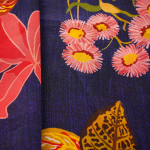 Navy Blue Floral Print Natural Crepe Fabric 21059
