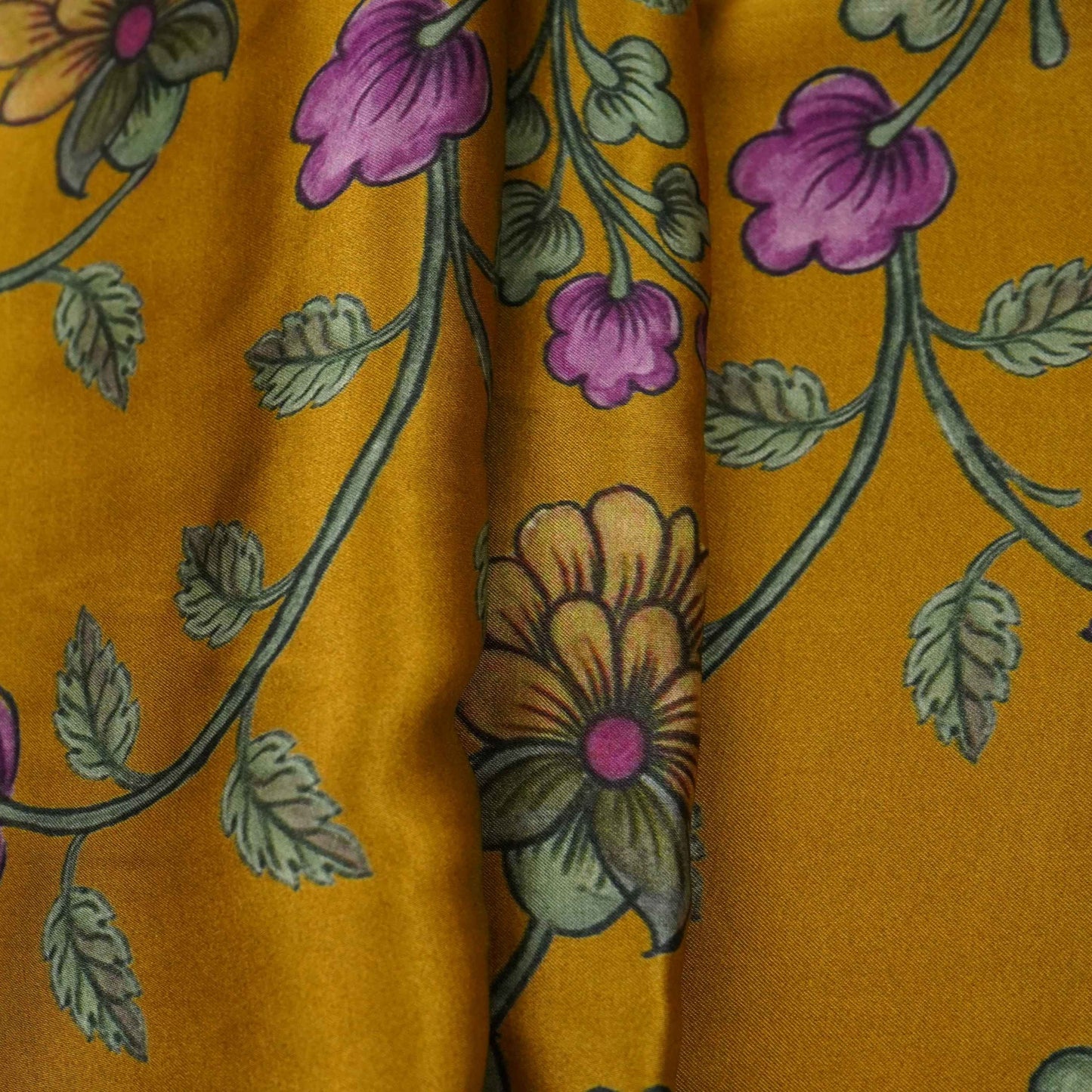 Mustard Kalamkari print Bemberg Modal Silk Fabric KTP-31389