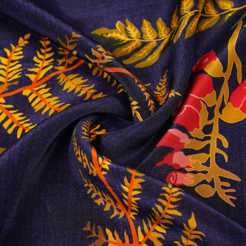 Navy Blue Floral Print Natural Crepe Fabric 21059