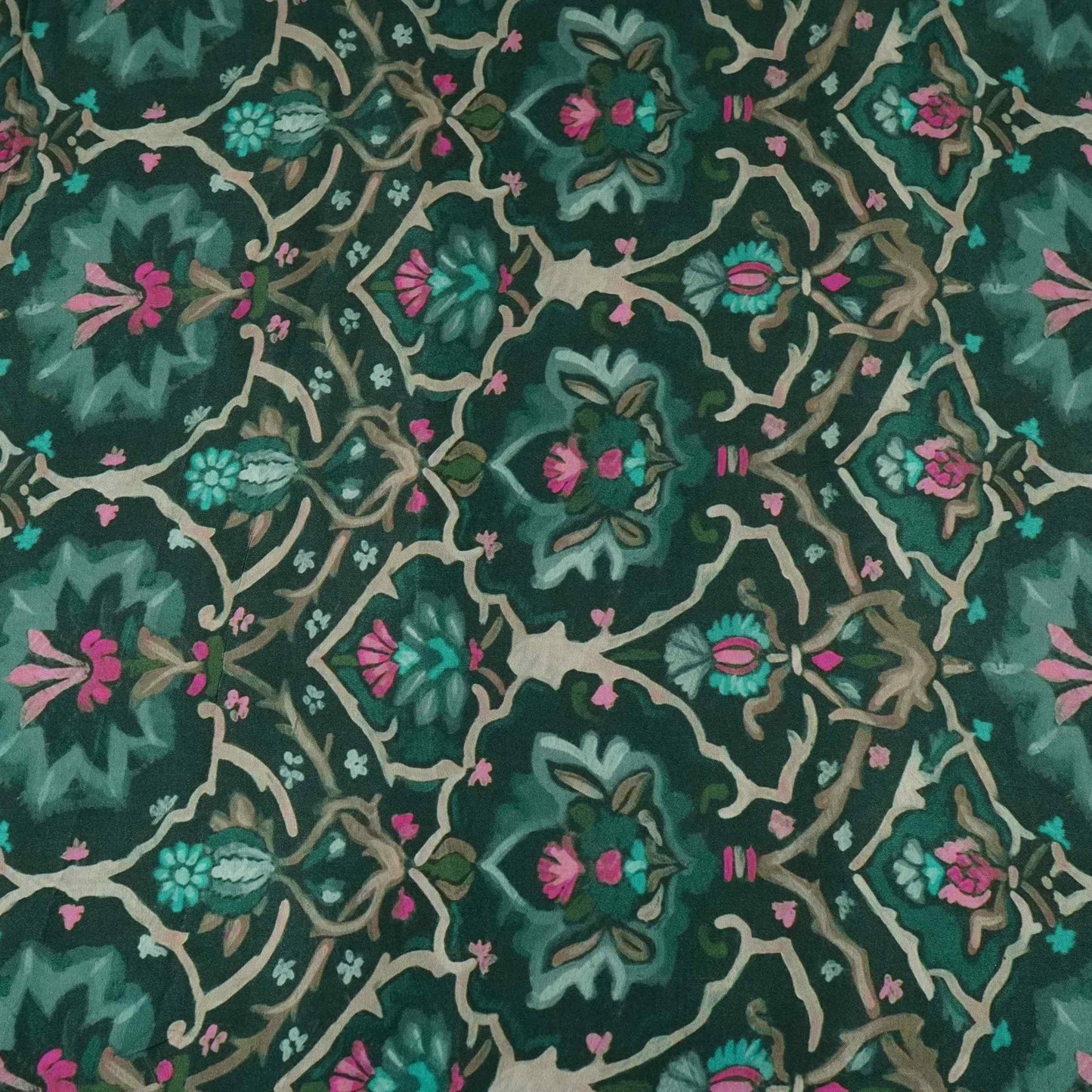 Bottle Green Mughal floral print Bemberg Modal Silk Fabric KTP-31403