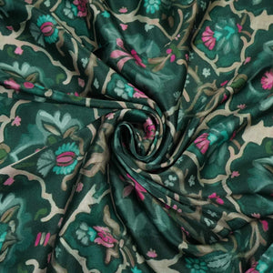 Bottle Green Mughal floral print Bemberg Modal Silk Fabric KTP-31403 - TradeUNO