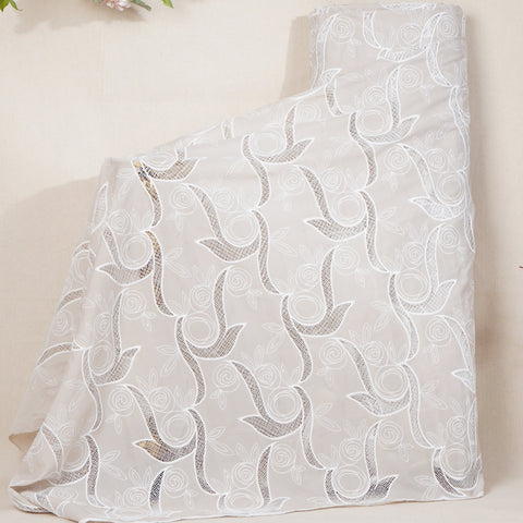 Beige Floral Embroidery Schiffli Crepe Fabric AF-29921