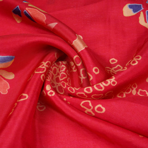 Red Abstarct Print Upada Silk Fabric 21090