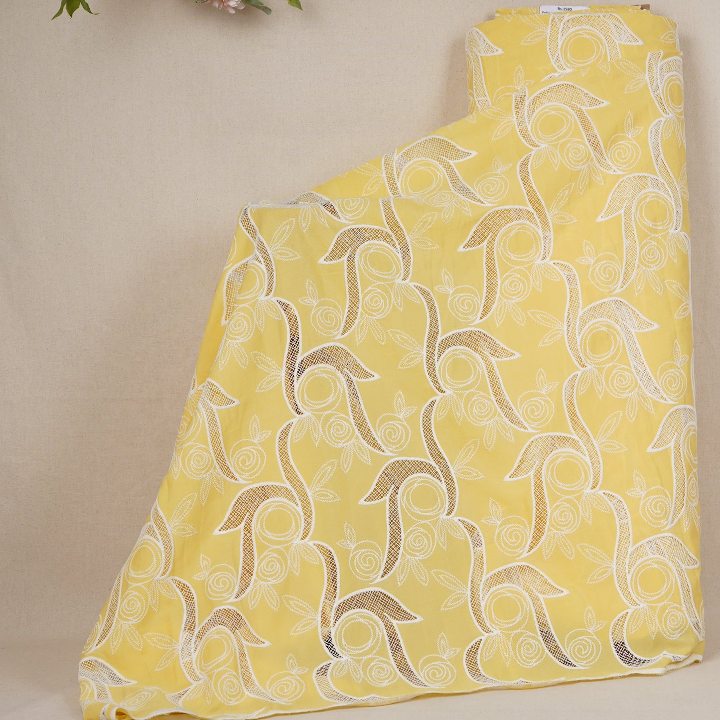 Yellow Floral Embroidery Schiffli Crepe Fabric AF-29918