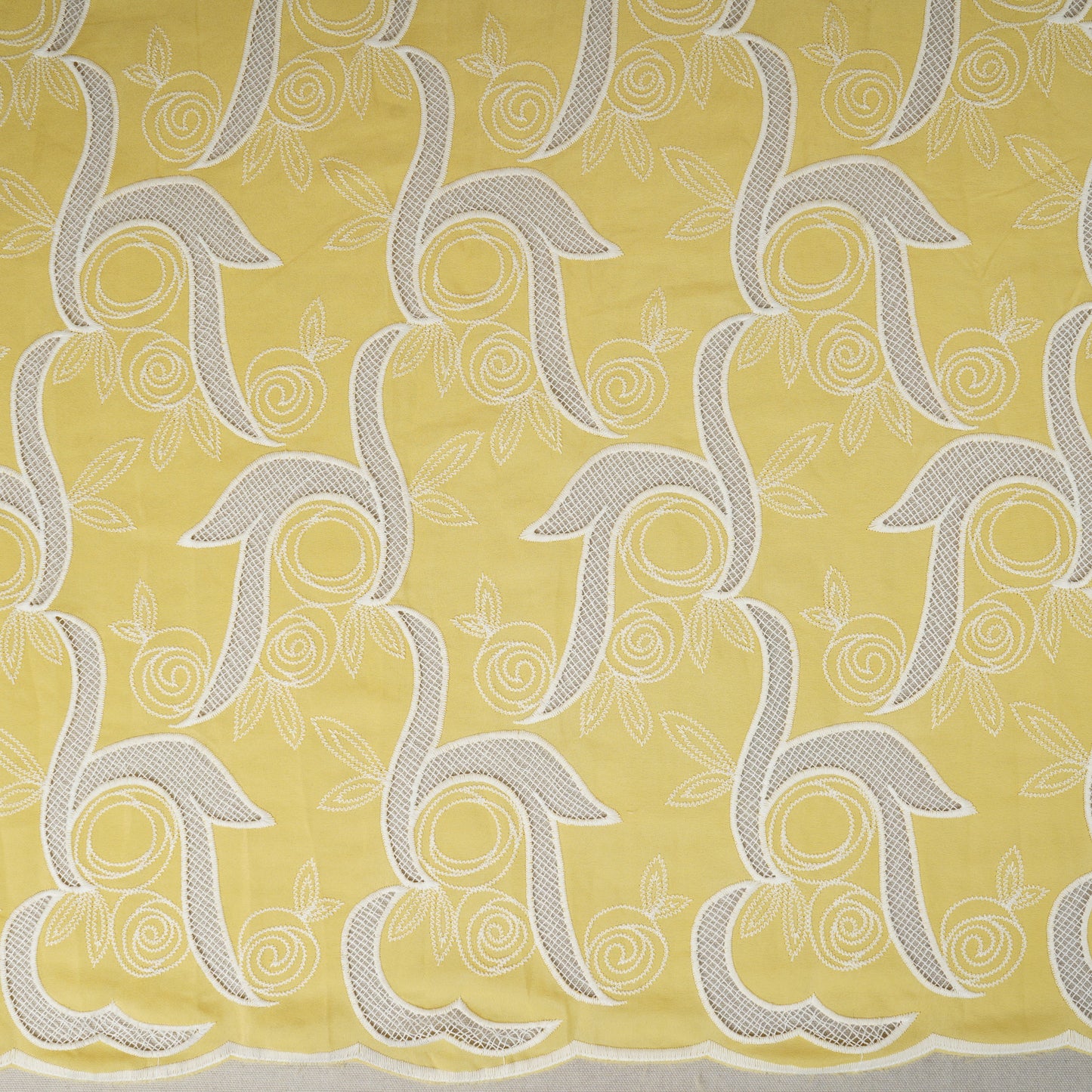 Yellow Floral Embroidery Schiffli Crepe Fabric AF-29918