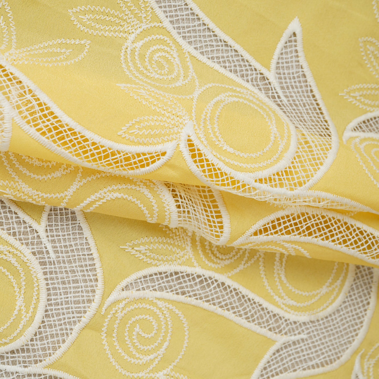 Yellow Floral Embroidery Schiffli Crepe Fabric AF-29918