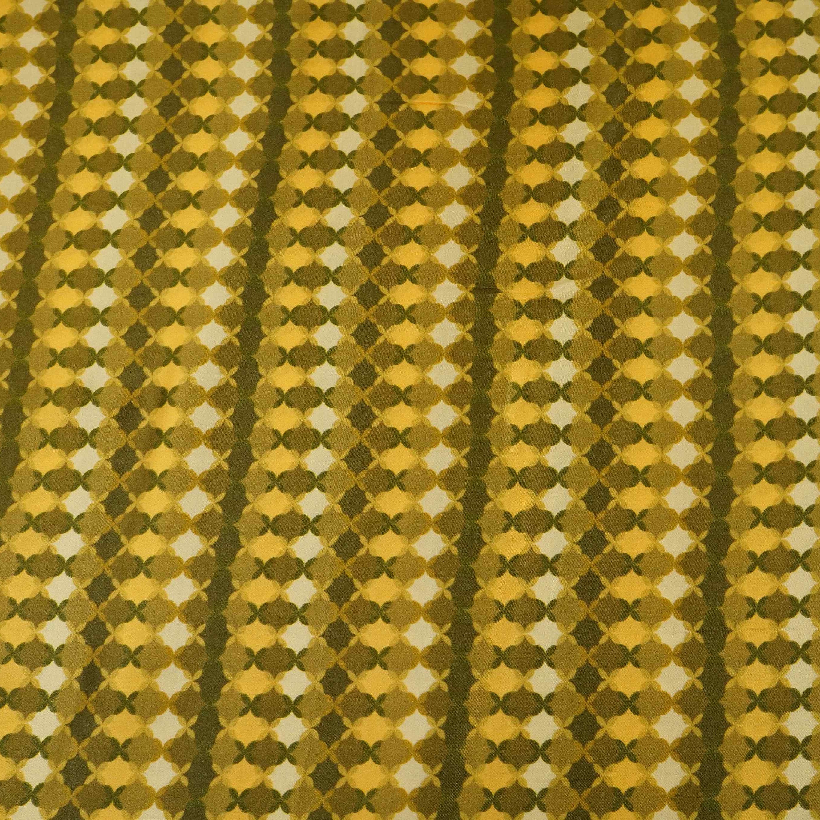 Mustard with Green Tropical stripes Bemberg Modal Silk Fabric KTP-31419 - TradeUNO