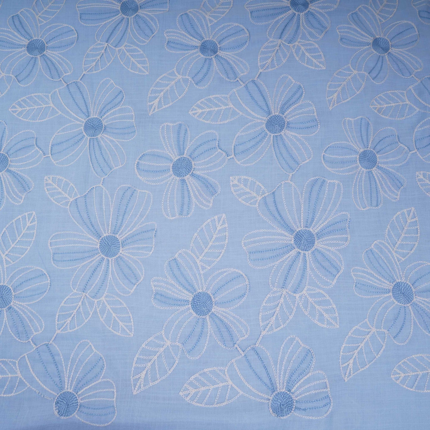 Sky Blue floral thread embroidery Linen Fabric SFG-31713