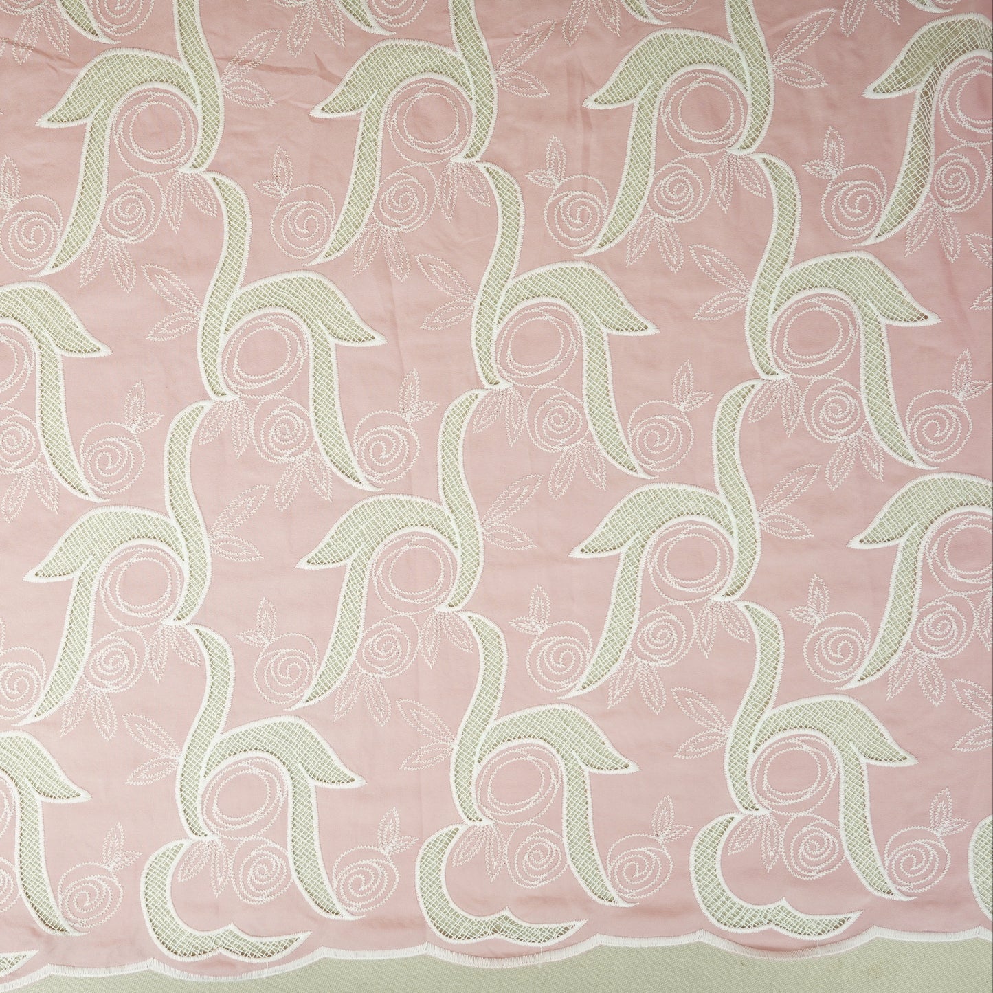 Baby Pink Floral Embroidery Schiffli Crepe Fabric AF-29920