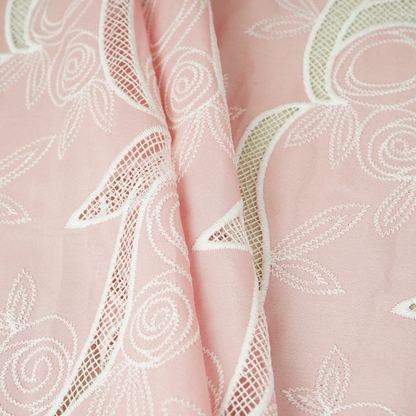 Baby Pink Floral Embroidery Schiffli Crepe Fabric AF-29920