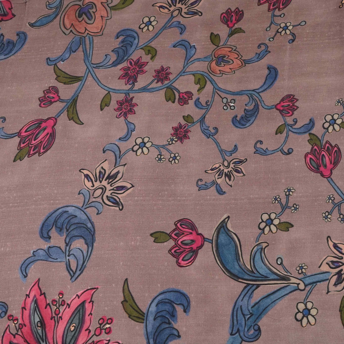 Greige floral print Bemberg Modal Silk Fabric KTP-31432
