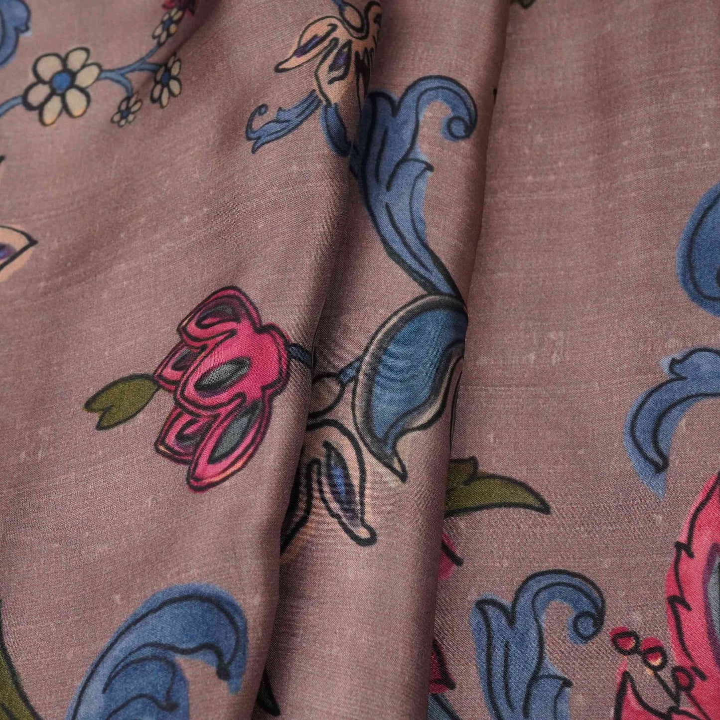 Greige floral print Bemberg Modal Silk Fabric KTP-31432