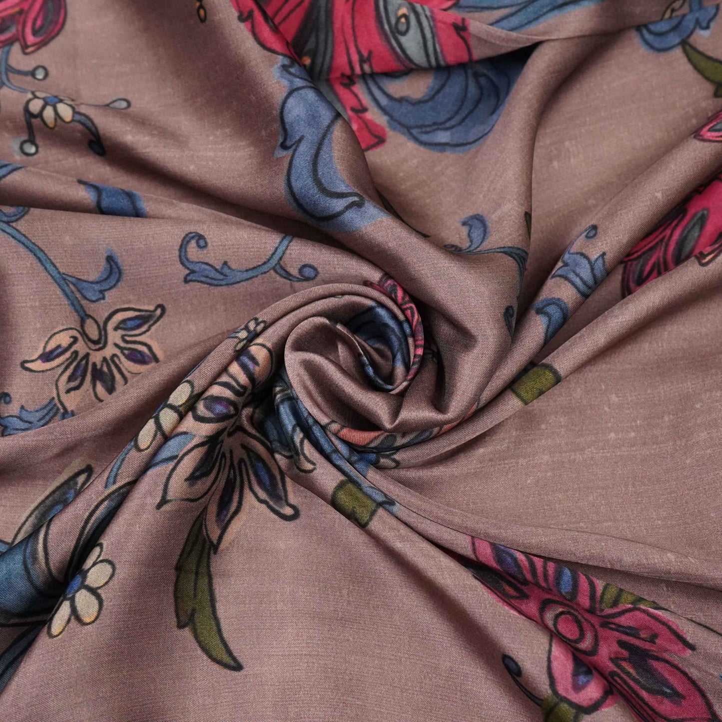 Greige floral print Bemberg Modal Silk Fabric KTP-31432