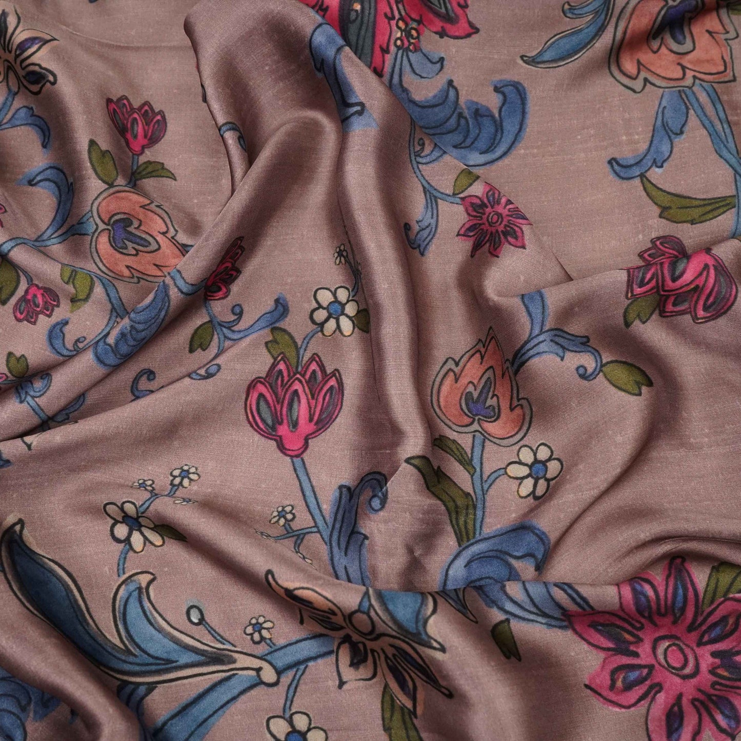 Greige floral print Bemberg Modal Silk Fabric KTP-31432