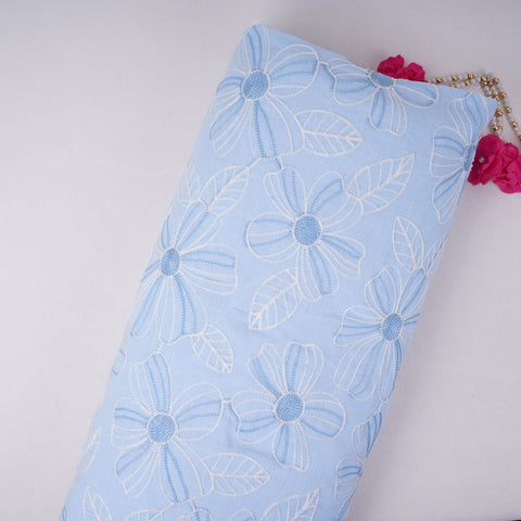 Sky Blue floral thread embroidery Linen Fabric SFG-31713