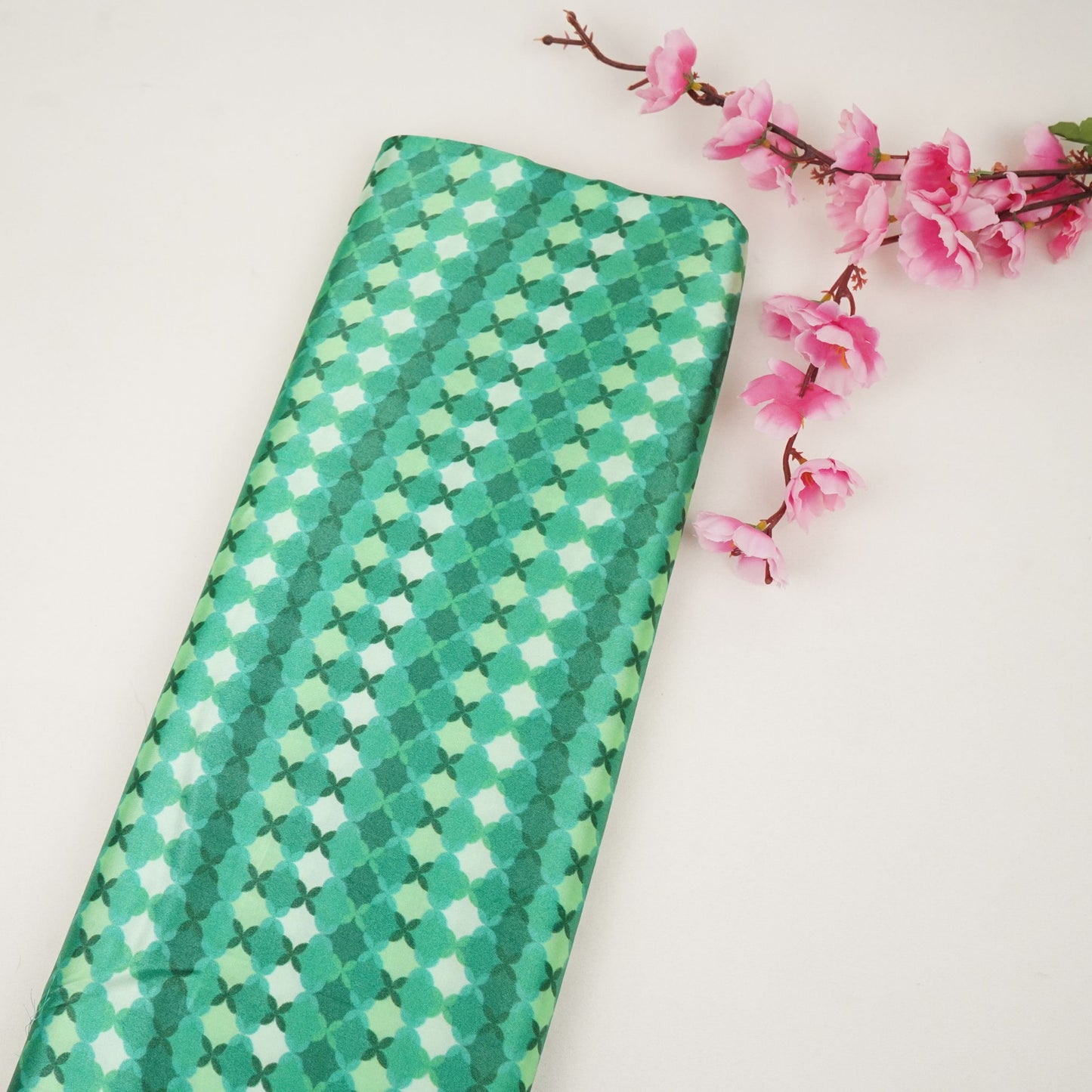 Teal Green with Dark Green Tropical stripes Bemberg Modal Silk Fabric KTP-31420