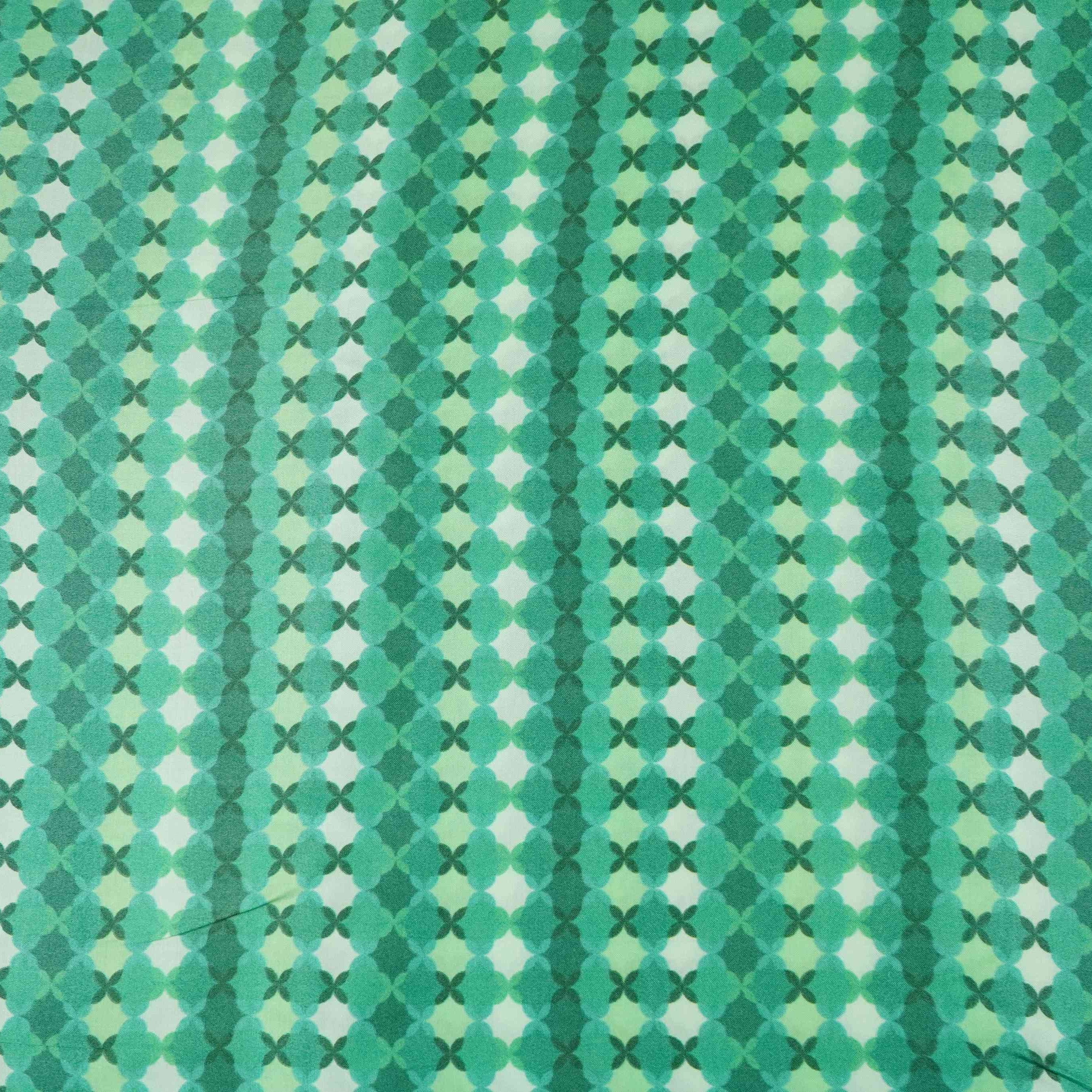 Teal Green with Dark Green Tropical stripes Bemberg Modal Silk Fabric KTP-31420 - TradeUNO