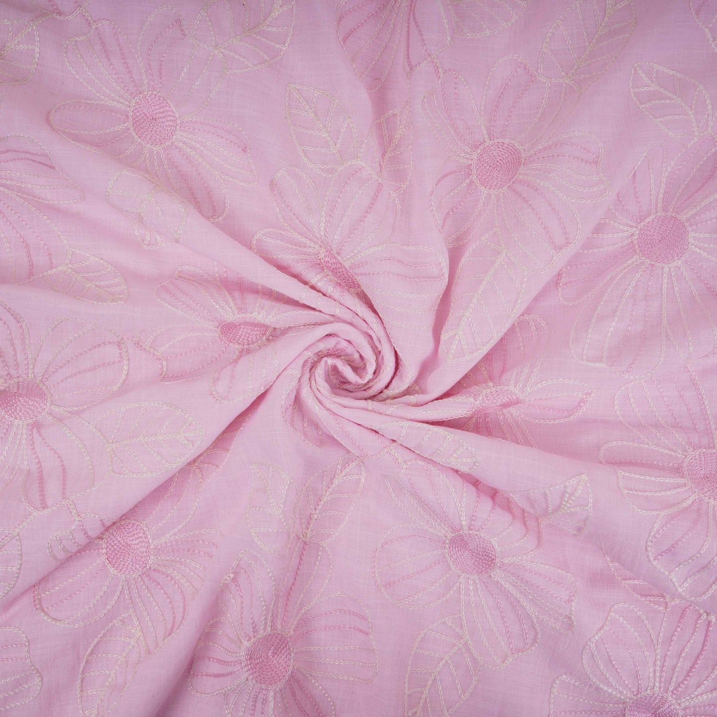 Baby Pink floral thread embroidery Linen Fabric SFG-31712