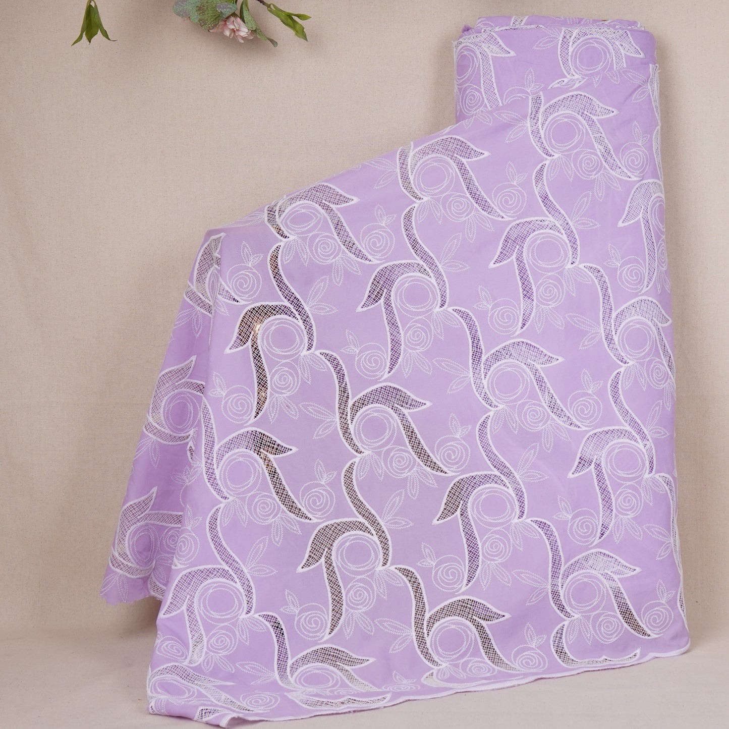 Purple Floral Embroidery Schiffli Crepe Fabric AF-29919