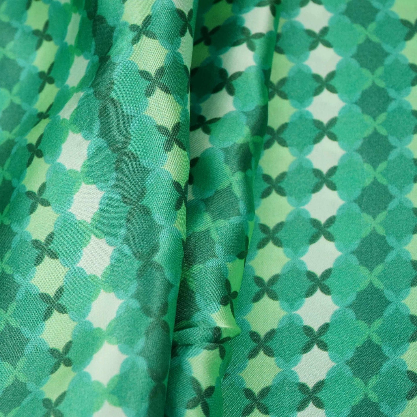 Teal Green with Dark Green Tropical stripes Bemberg Modal Silk Fabric KTP-31420