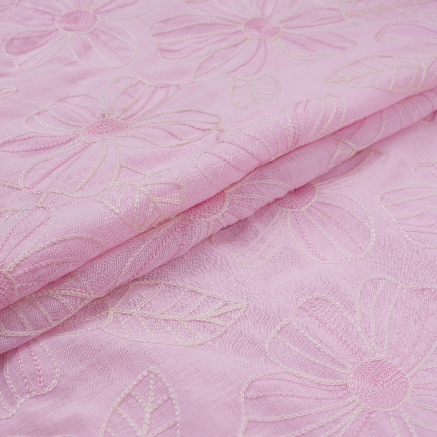 Baby Pink floral thread embroidery Linen Fabric SFG-31712