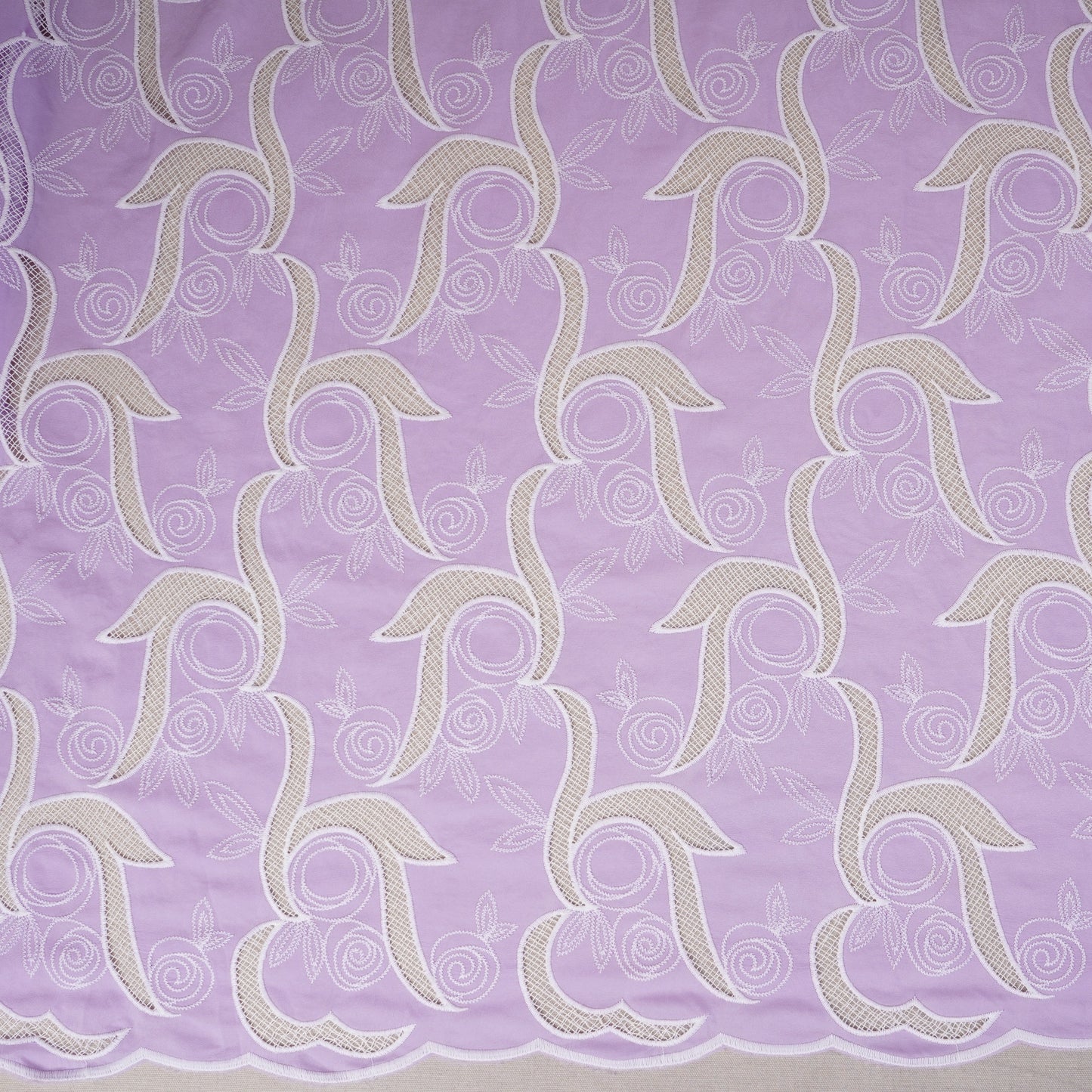 Purple Floral Embroidery Schiffli Crepe Fabric AF-29919