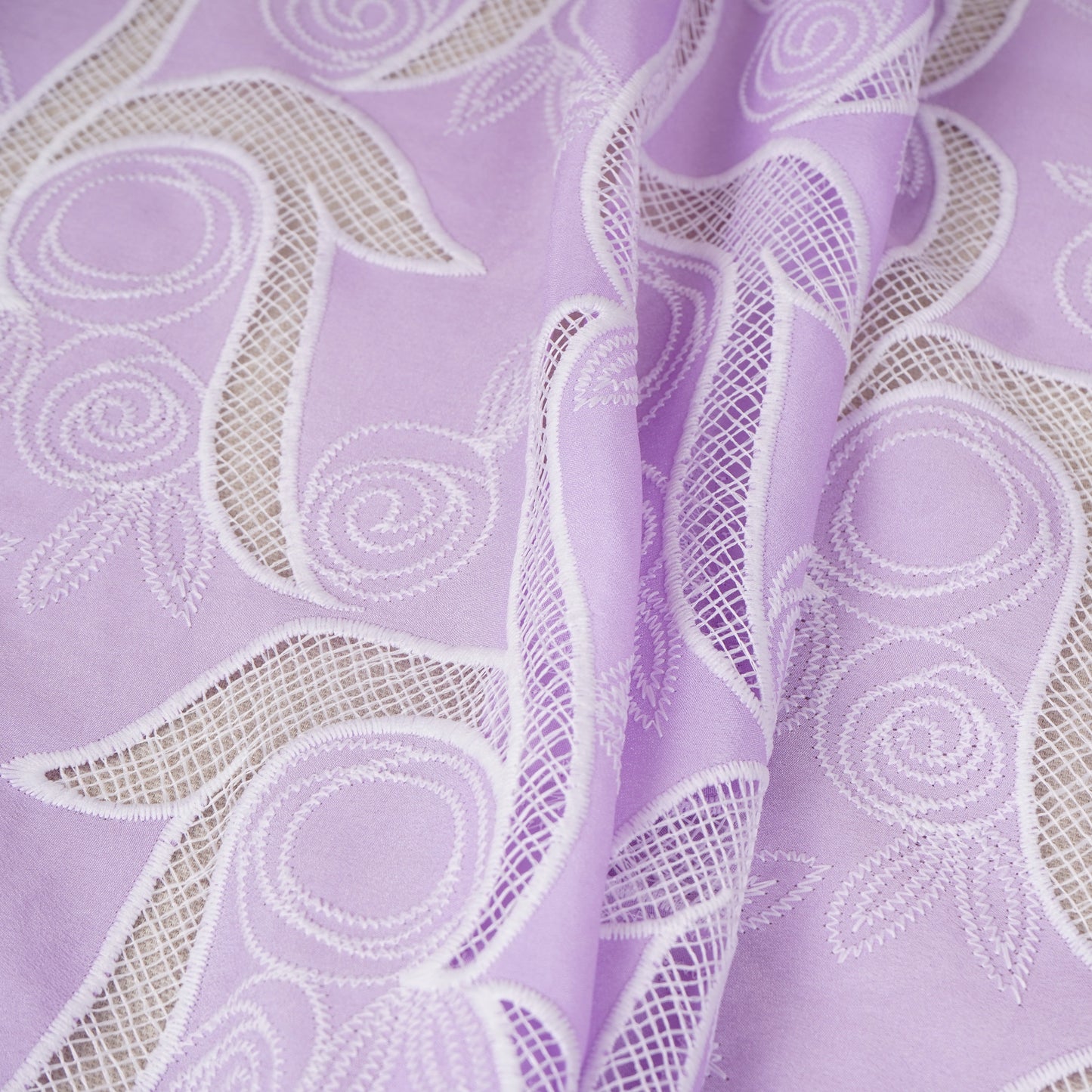Purple Floral Embroidery Schiffli Crepe Fabric AF-29919