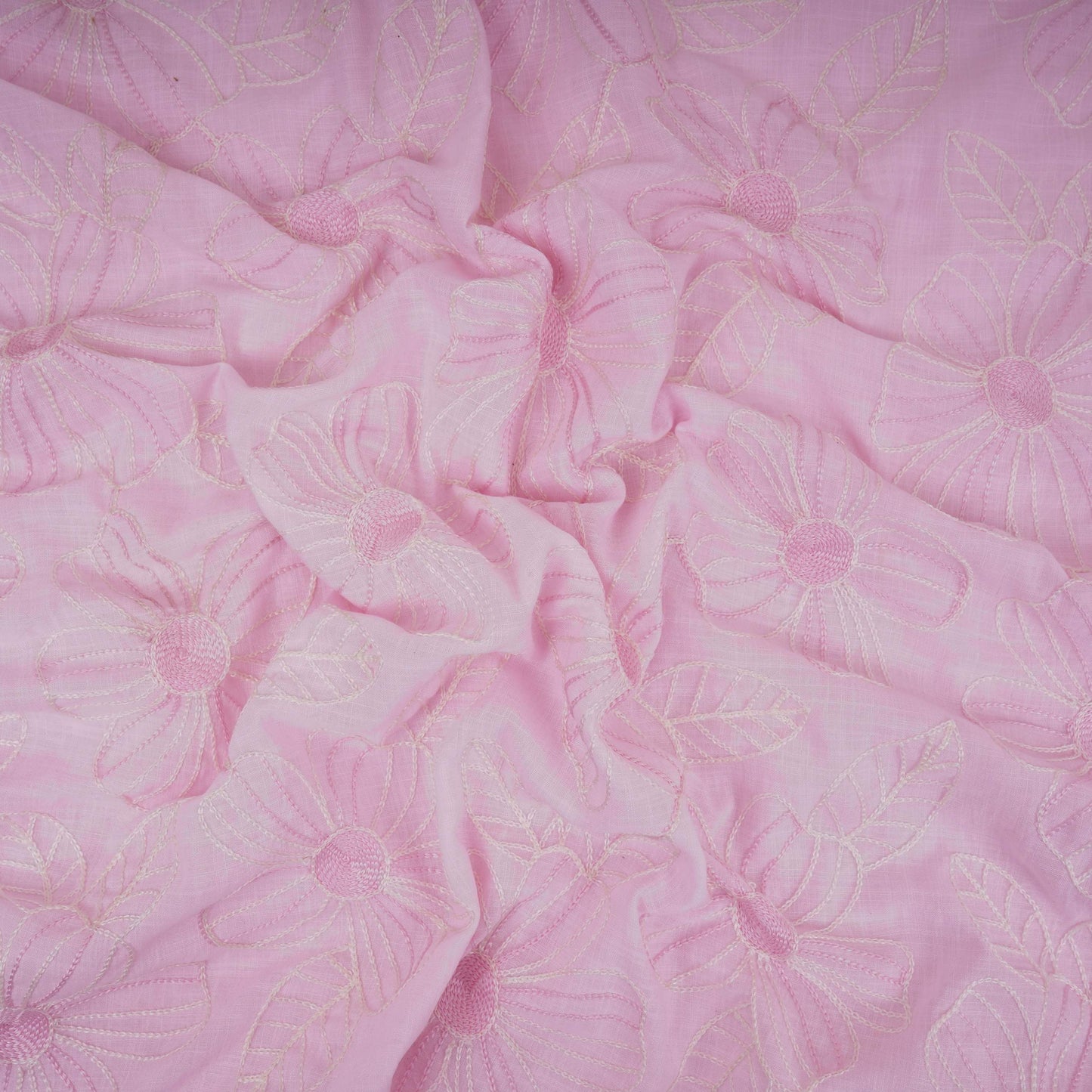 Baby Pink floral thread embroidery Linen Fabric SFG-31712