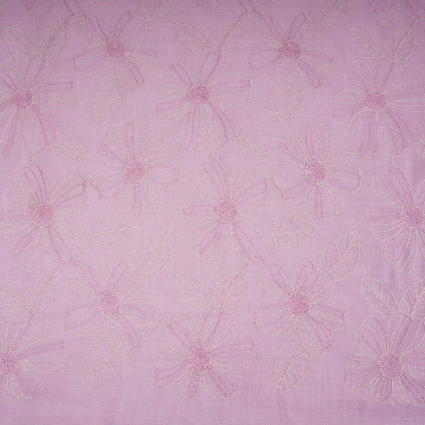 Baby Pink floral thread embroidery Linen Fabric SFG-31712