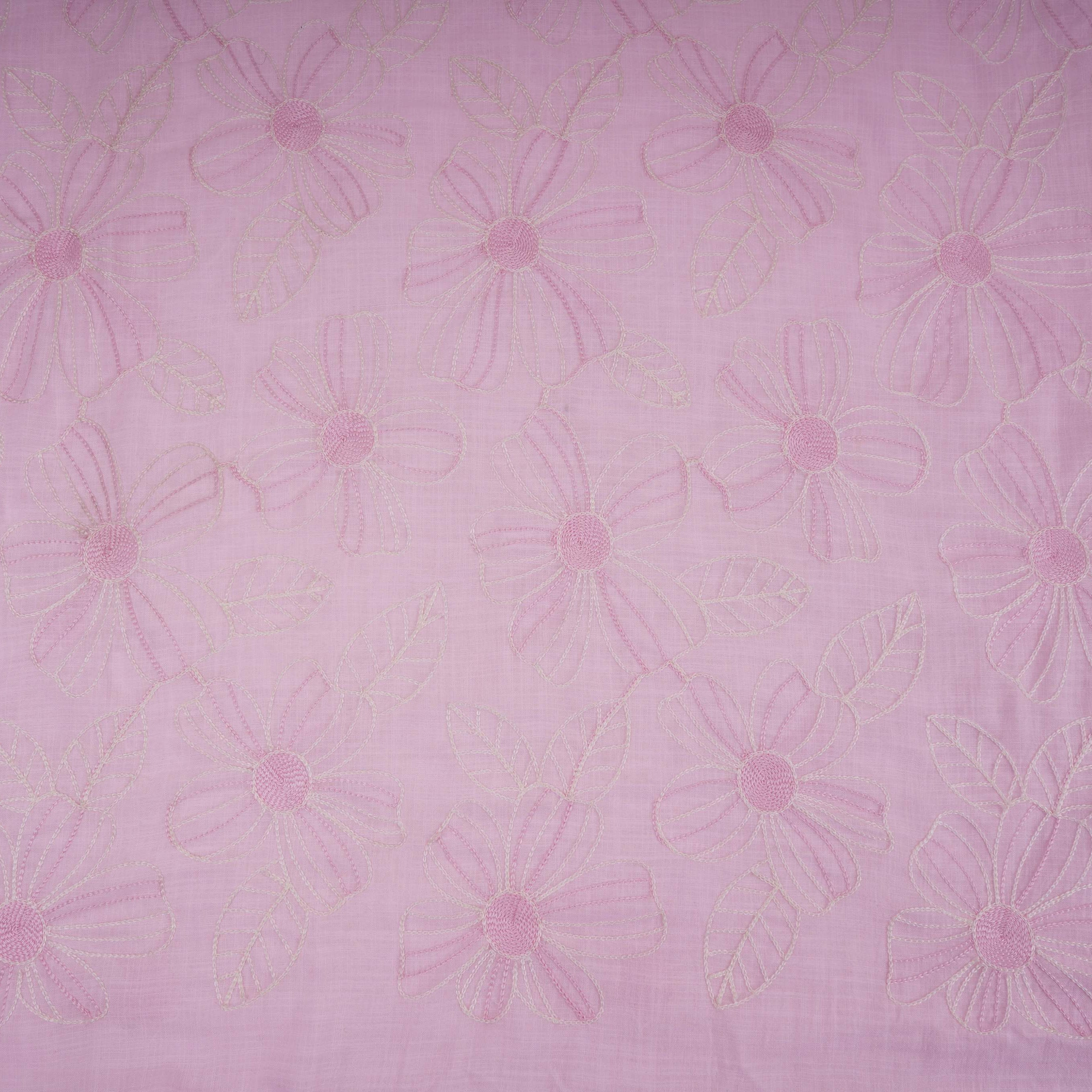 Baby Pink floral thread embroidery Linen Fabric SFG-31712 - TradeUNO