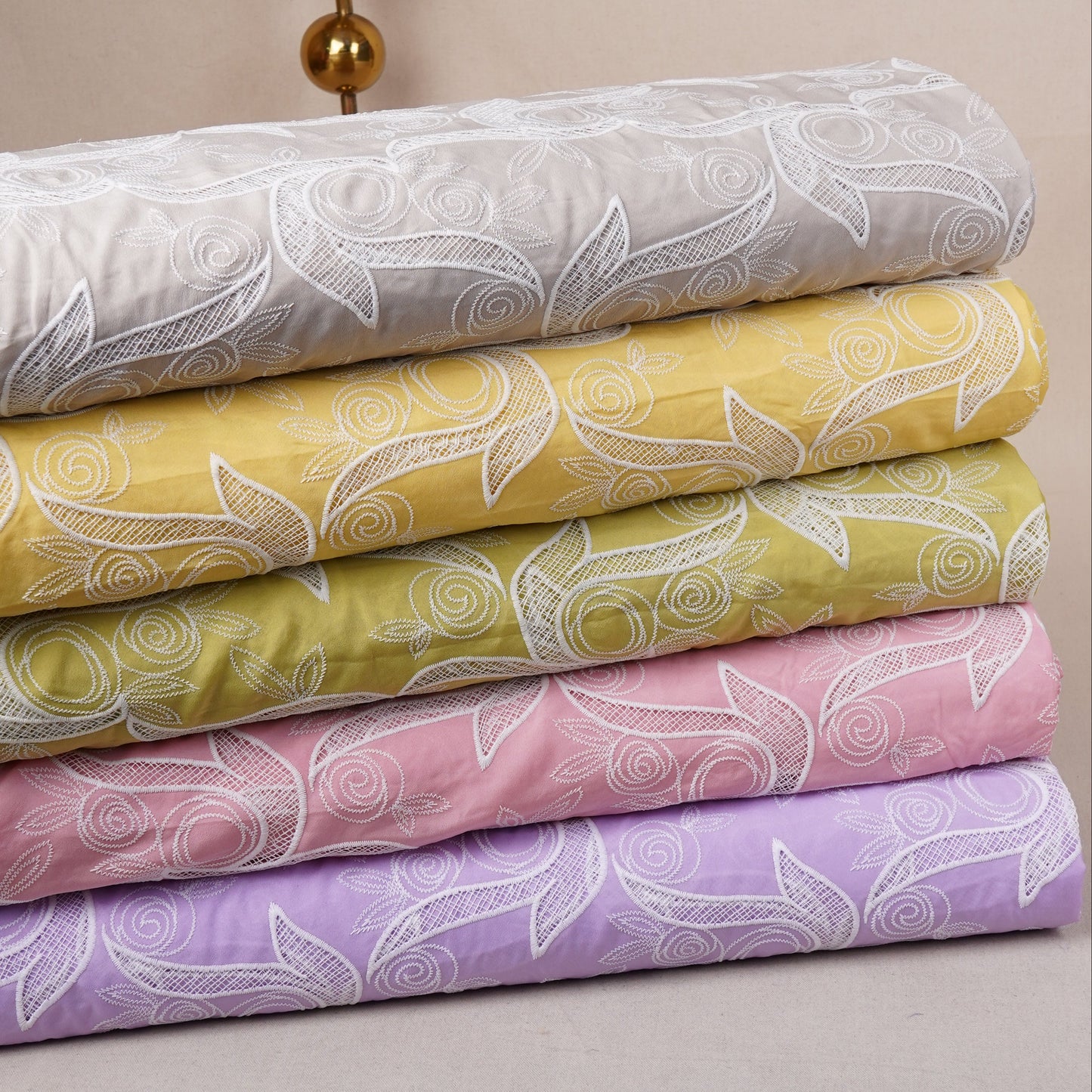 Baby Pink Floral Embroidery Schiffli Crepe Fabric AF-29920